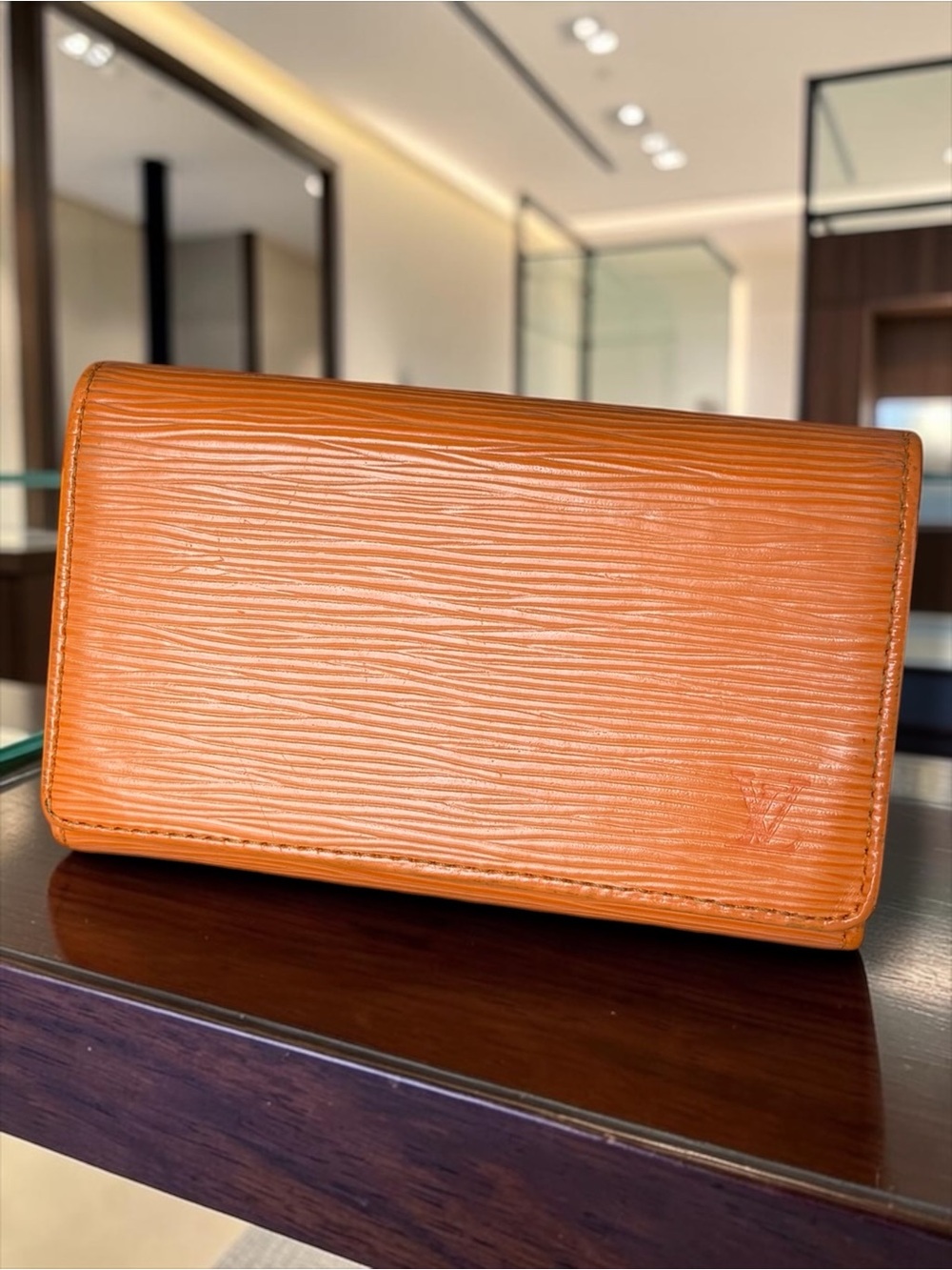 Louis Vuitton SR0044 Epi Orange Leather Zip Wallet - Missing Snap